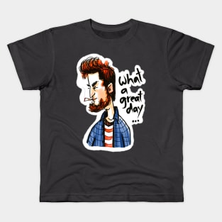sarcastic man smoking. what a great day Kids T-Shirt